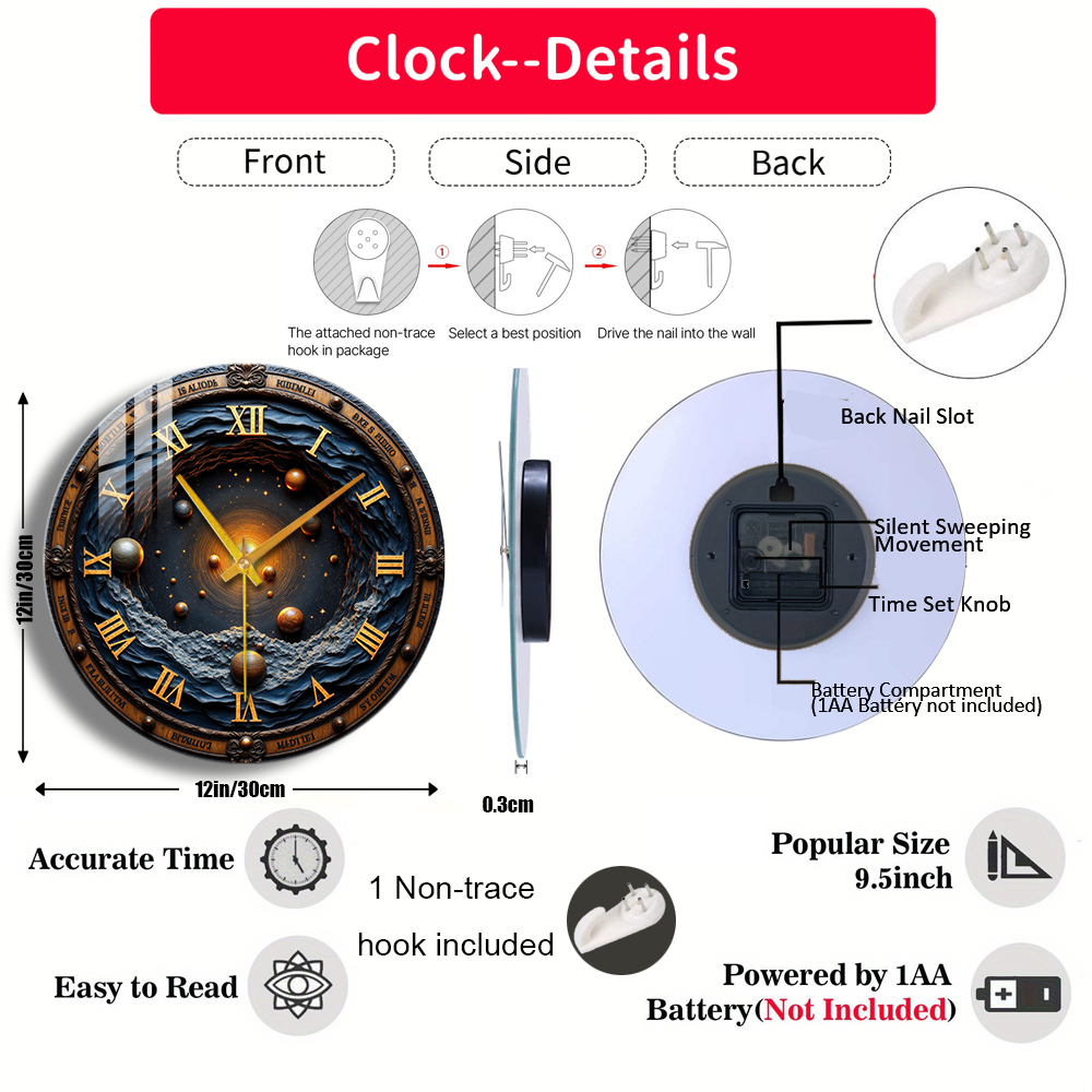 Tempered Glass Wall Clock Cosm - Solar System Orrery บทวิจารณ์และราคา